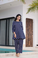 Blue Polka Dot Print Cotton Co-Ord Sets