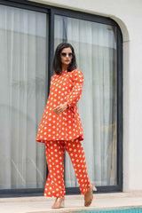 Orange Polka Dot Print Cotton Co-Ord Sets