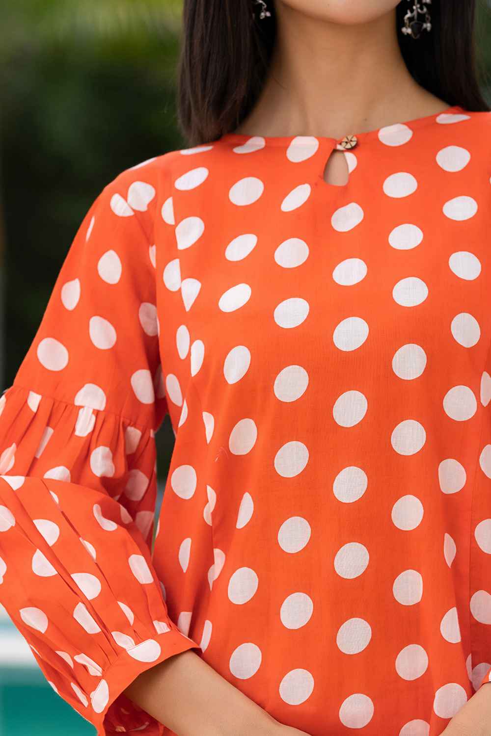 Orange Polka Dot Print Cotton Co-Ord Sets