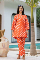 Orange Polka Dot Print Cotton Co-Ord Sets