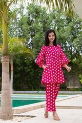 Pink Polka Dot Print Cotton Co-Ord Sets