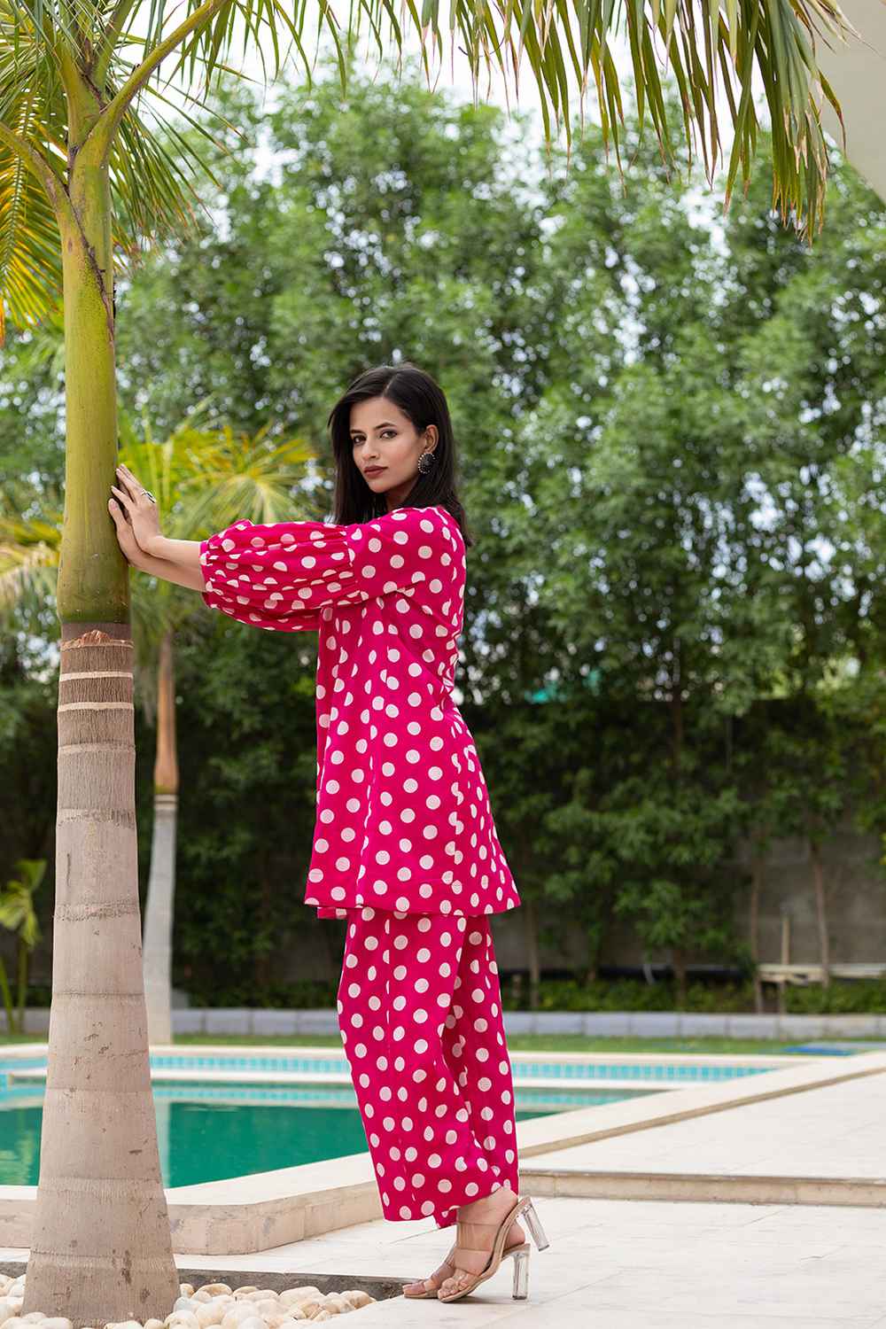 Pink Polka Dot Print Cotton Co-Ord Sets