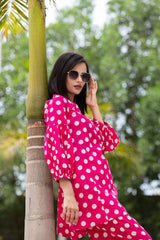 Pink Polka Dot Print Cotton Co-Ord Sets