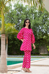 Pink Polka Dot Print Cotton Co-Ord Sets