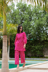 Pink Polka Dot Print Cotton Co-Ord Sets