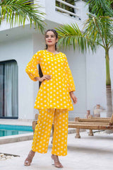 Yellow Polka Dot Print Cotton Co-Ord Sets