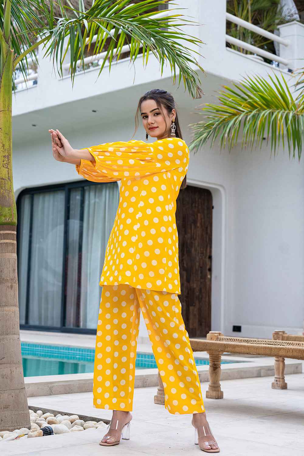 Yellow Polka Dot Print Cotton Co-Ord Sets