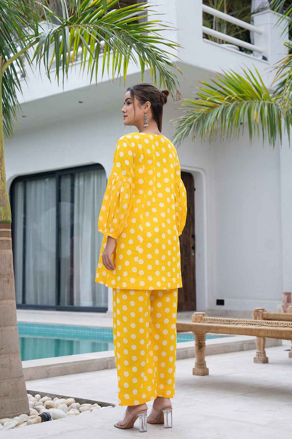 Yellow Polka Dot Print Cotton Co-Ord Sets