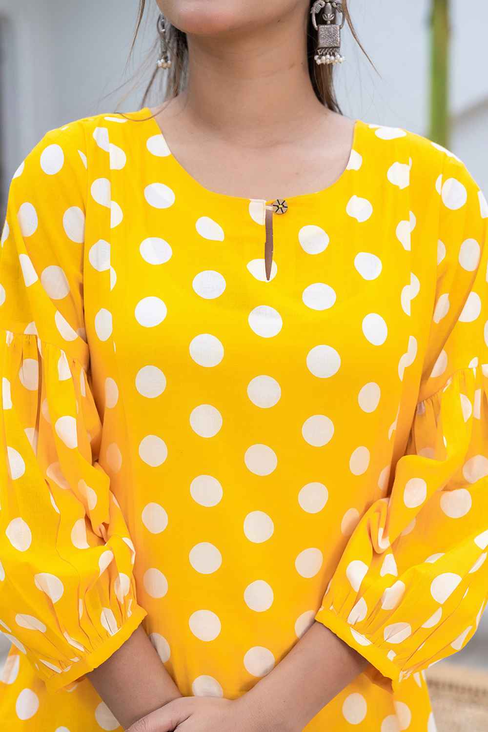 Yellow Polka Dot Print Cotton Co-Ord Sets