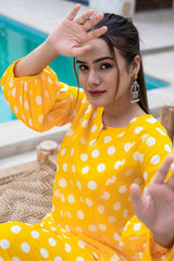 Yellow Polka Dot Print Cotton Co-Ord Sets