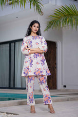 Orange Floral Print Cotton Co-Ord Sets