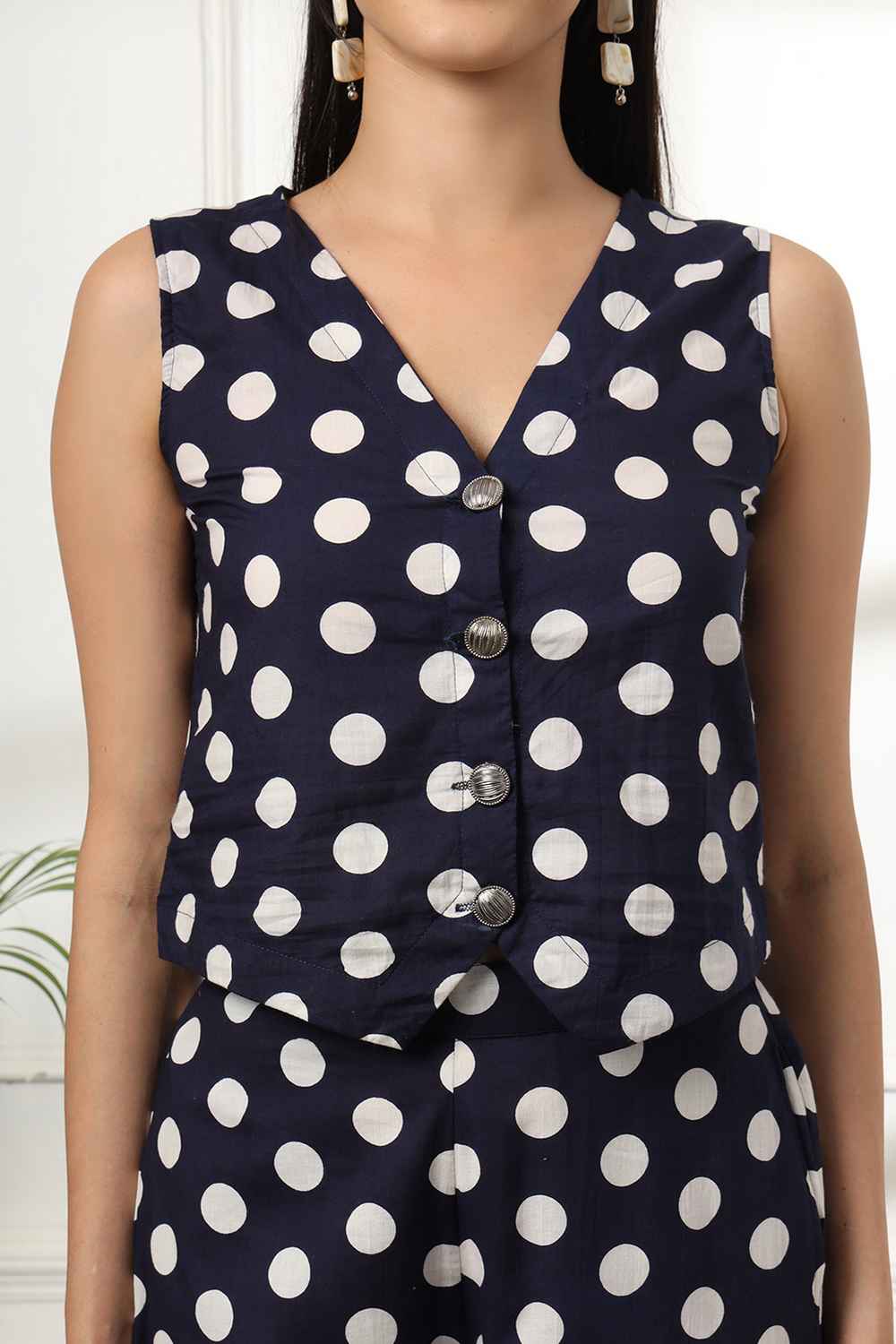 Blue Polka Dot Print Cotton Co-Ord Set