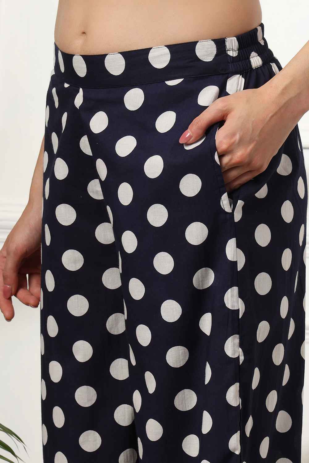 Blue Polka Dot Print Cotton Co-Ord Set