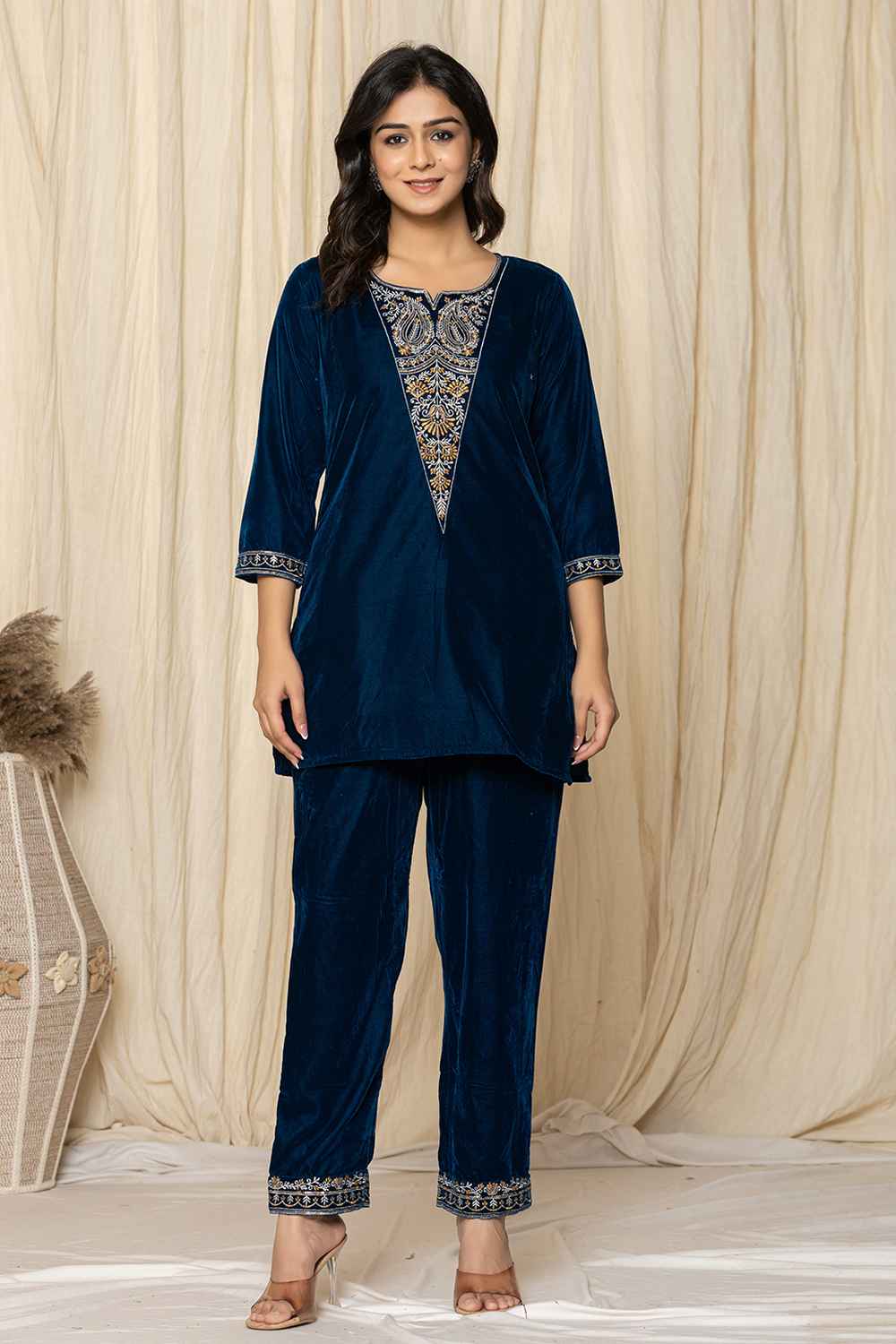 Blue Sequins Velvet Co-Ord Sets