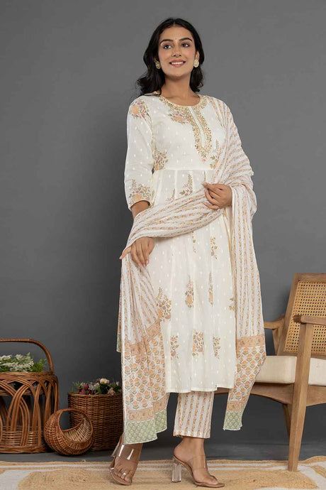 Multi-Color Floral Print Patch Work Pure Cotton Kurta Set