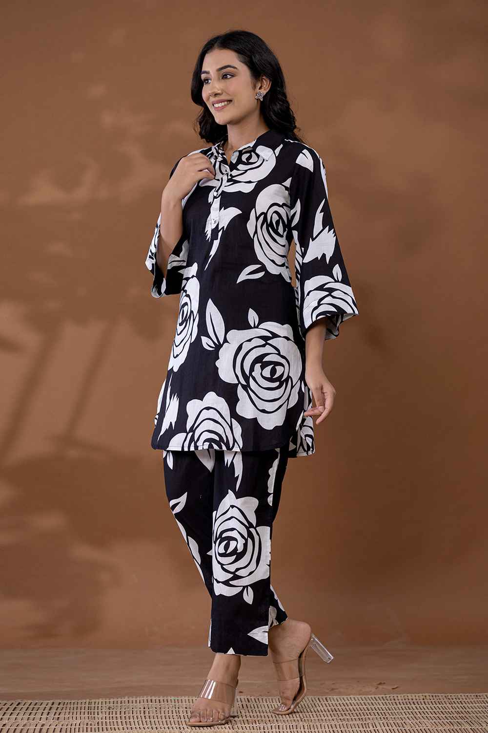 Black Floral Print Cotton Co-Ord Sets