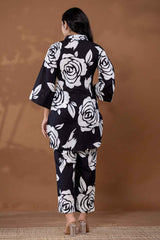 Black Floral Print Cotton Co-Ord Sets