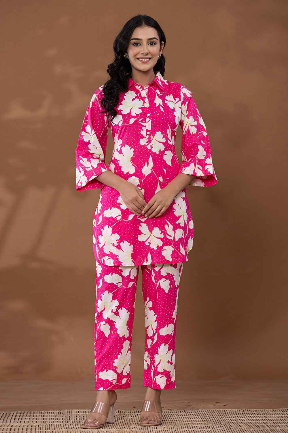 Pink Floral Print Cotton Co-Ord Sets