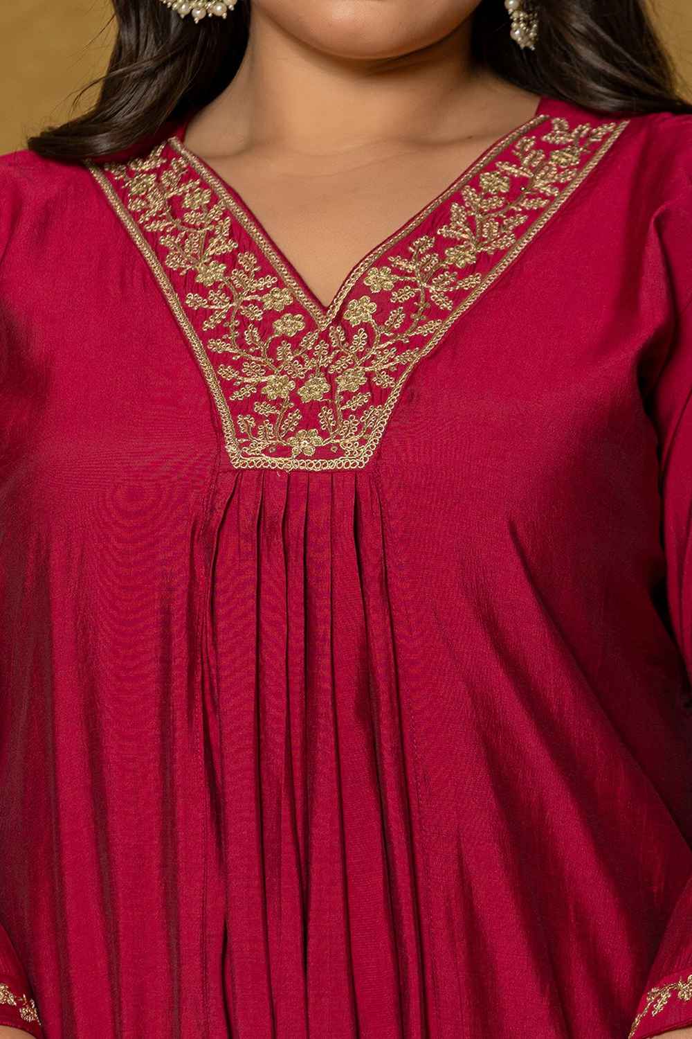 Brown Embroidered Silk Kurta Set