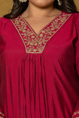 Brown Embroidered Silk Kurta Set