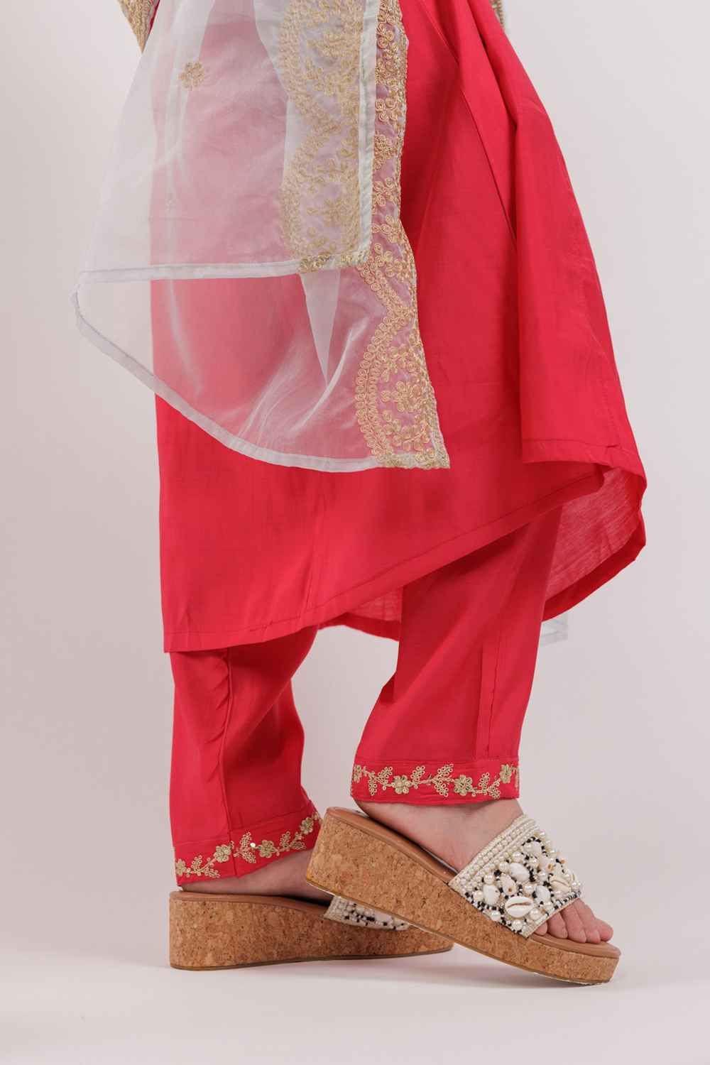 Magenta Embroidered Silk Kurti Set