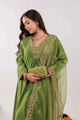 Green Embroidered Silk Kurta Set