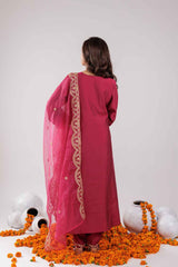 Pink Embroidered Silk Kurti Set