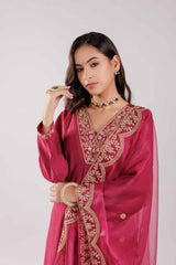 Pink Embroidered Silk Kurti Set