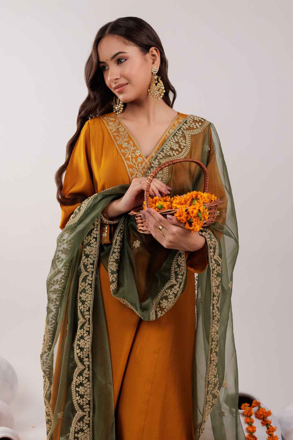 Yellow Embroidered Silk Kurti Set