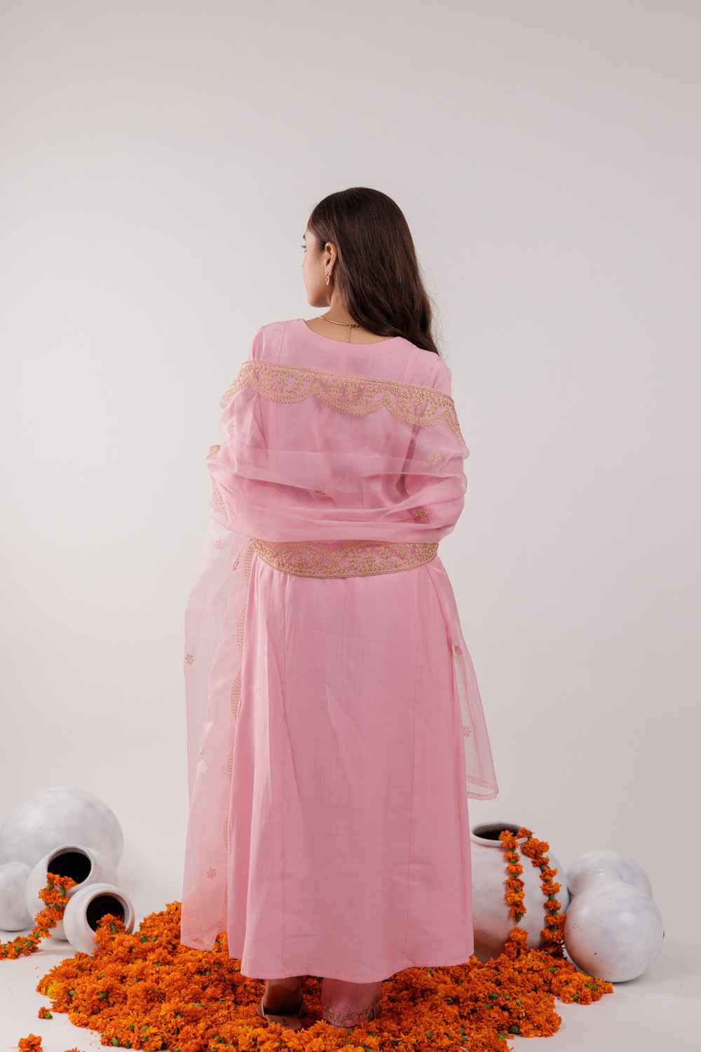 Pink Embroidered Silk Kurta Set