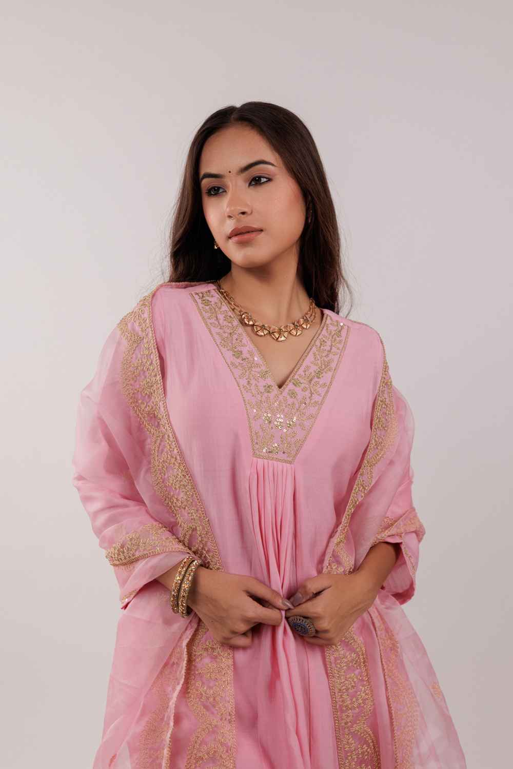 Pink Embroidered Silk Kurta Set