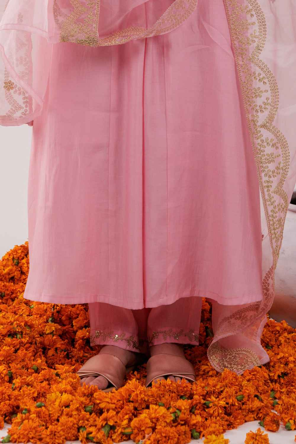 Pink Embroidered Silk Kurti Set