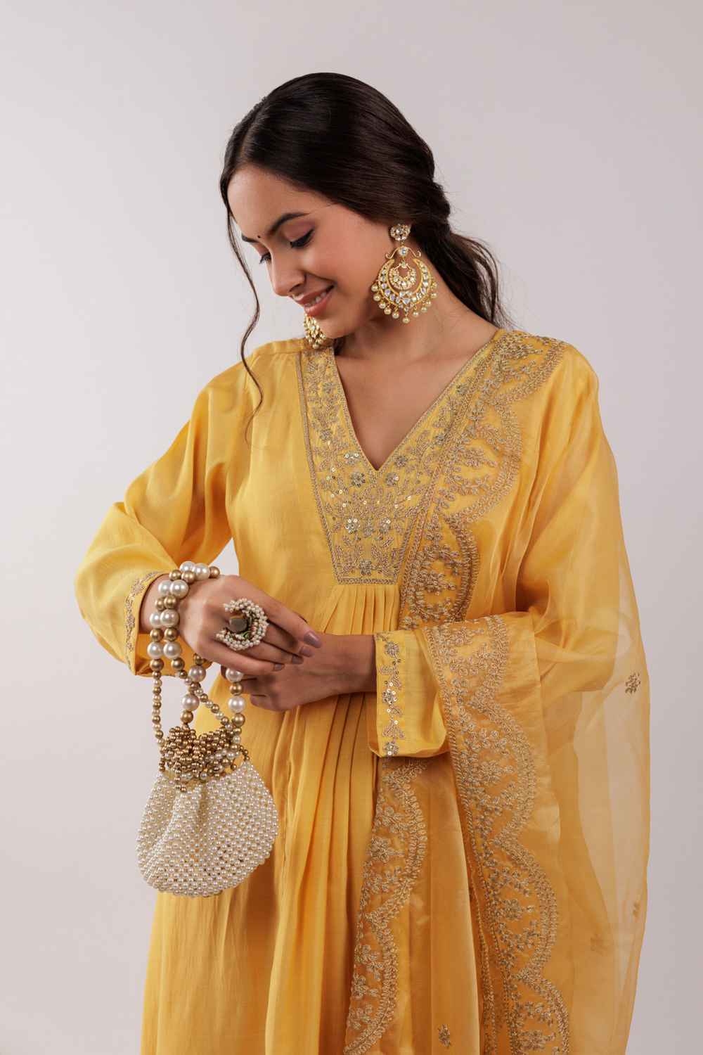 Yellow Embroidered Silk Kurta Set