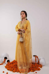 Yellow Embroidered Silk Kurta Set