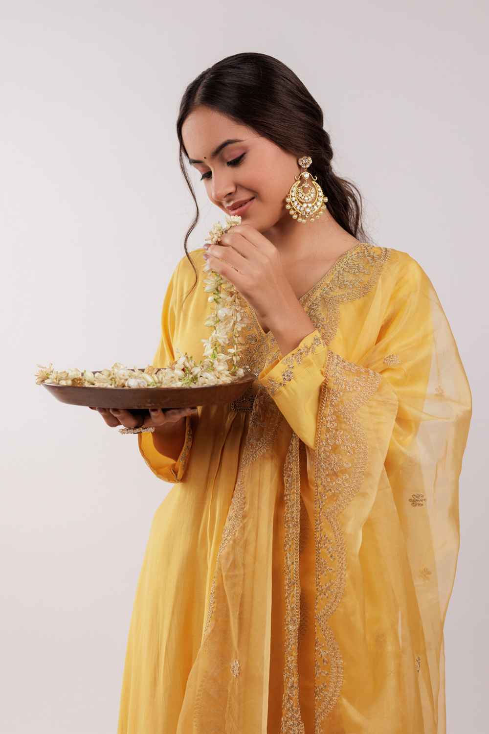 Yellow Embroidered Silk Kurta Set