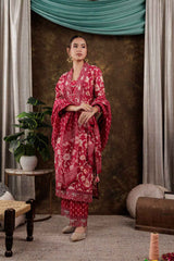 Pink Floral Print Beads and Stones Embossed Pure Cotton Kurta Set