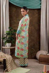 Green Floral Print Beads and Stones Embossed Pure Cotton Kurta Set