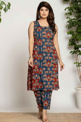 Blue Kalamkari Print Cotton Co-Ord Sets