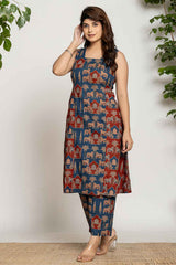 Blue Kalamkari Print Cotton Co-Ord Sets