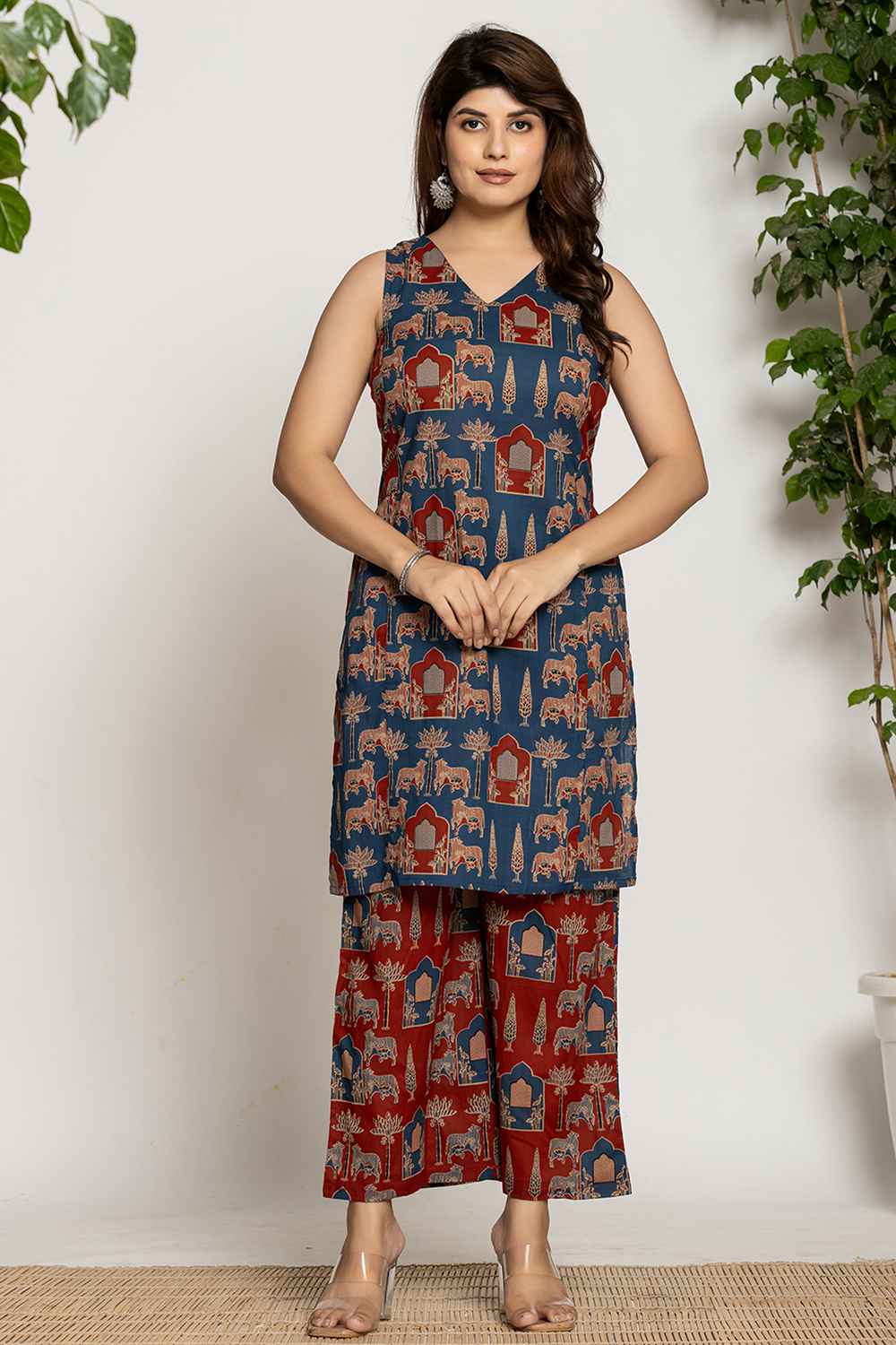 Blue Kalamkari Print Cotton Co-Ord Sets