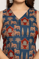 Blue Kalamkari Print Cotton Co-Ord Set