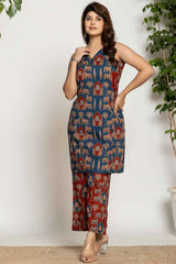 Blue Kalamkari Print Cotton Co-Ord Set