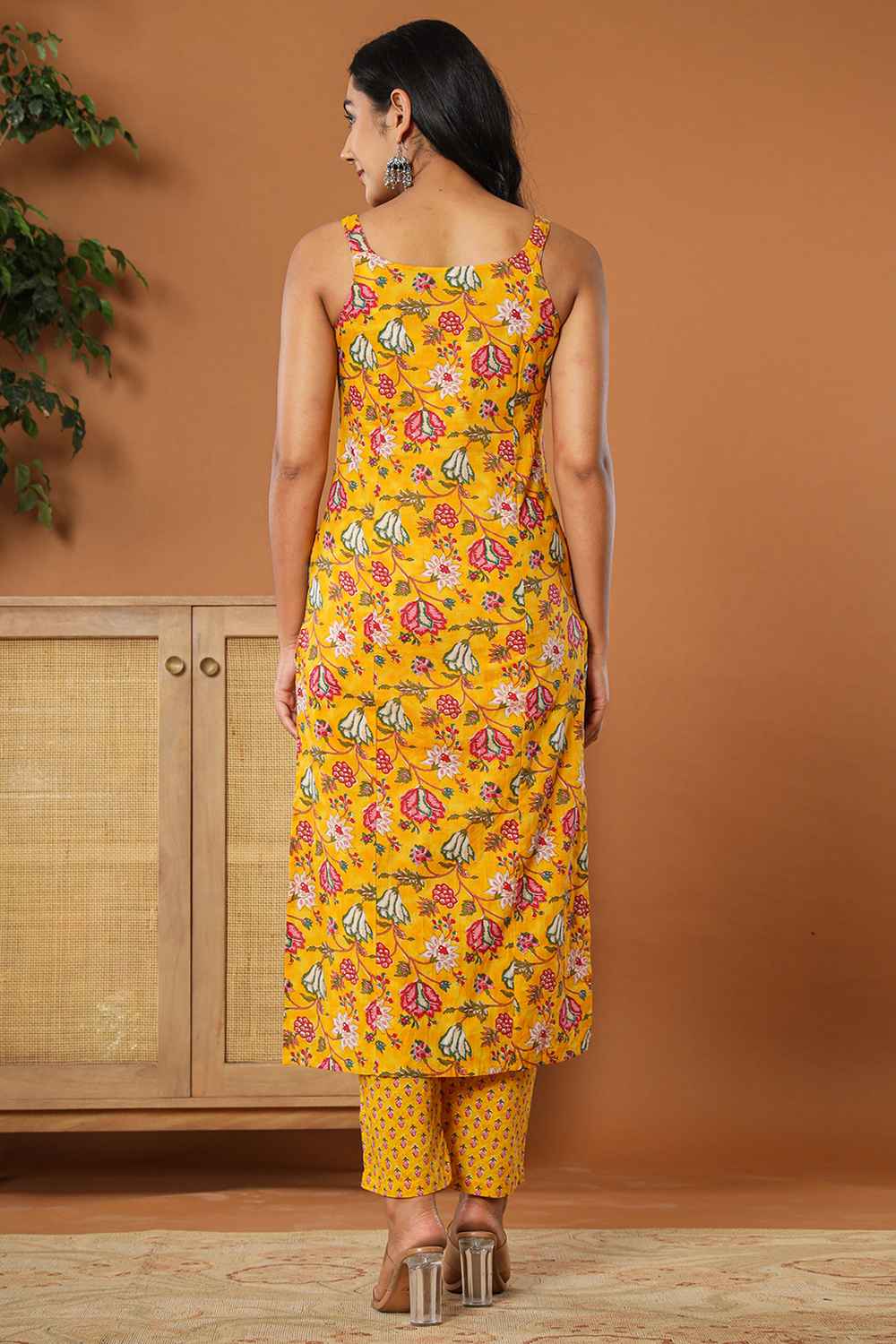 Yellow Floral Print Pure Cotton Kurta Set