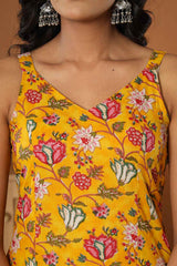 Yellow Floral Print Pure Cotton Kurti Set