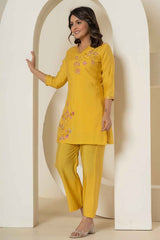 Yellow Thread Work Silk Co-Ord Sets