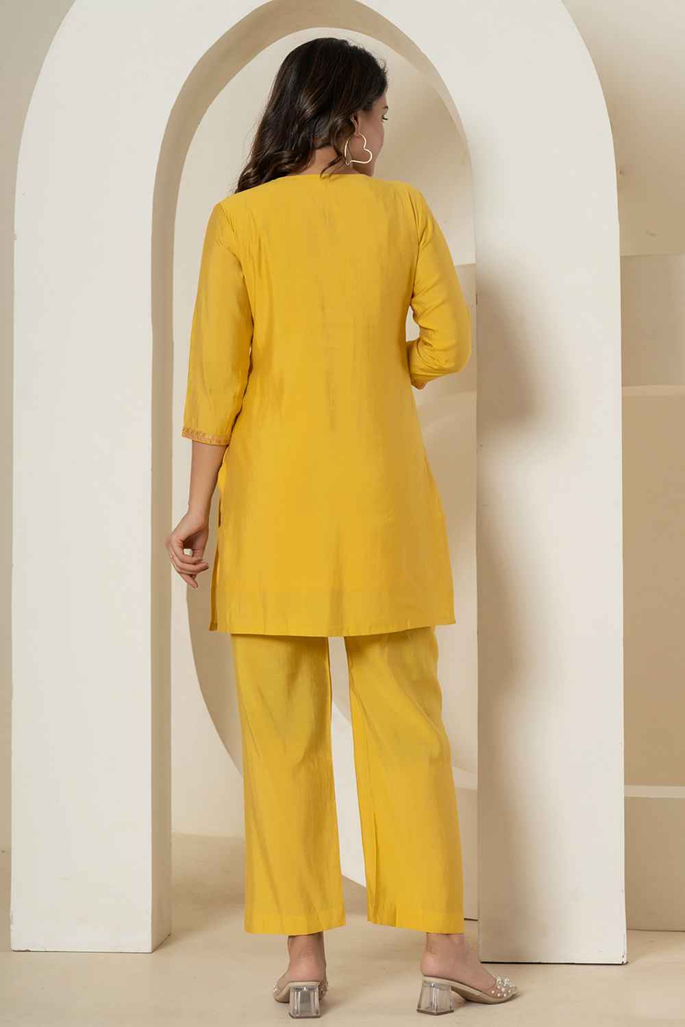 Yellow Thread Work Silk Co-Ord Sets