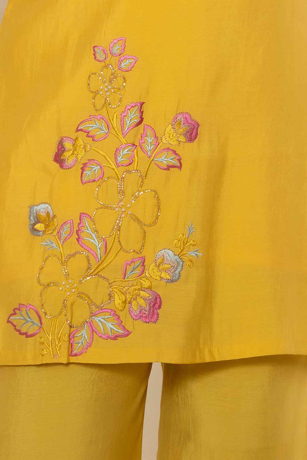 Yellow Thread Work Silk Co-Ord Sets