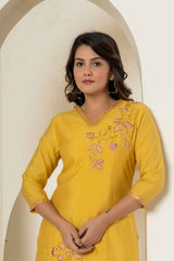 Yellow Thread Work Silk Co-Ord Sets