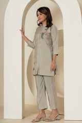 Grey Thread Work Silk Co-Ord Sets