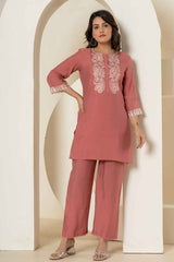 Red Thread Work Silk Co-Ord Sets